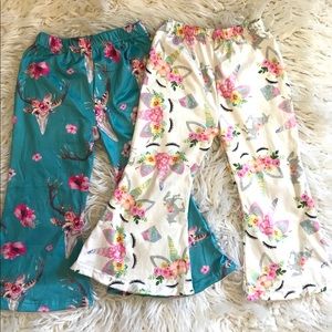 Unicorn Bell Bottoms, Cow Skull Floral Flares